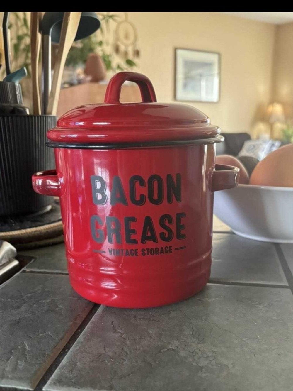 New Red Bacon Grease Storage Jar - Vintage Kitchen Canister